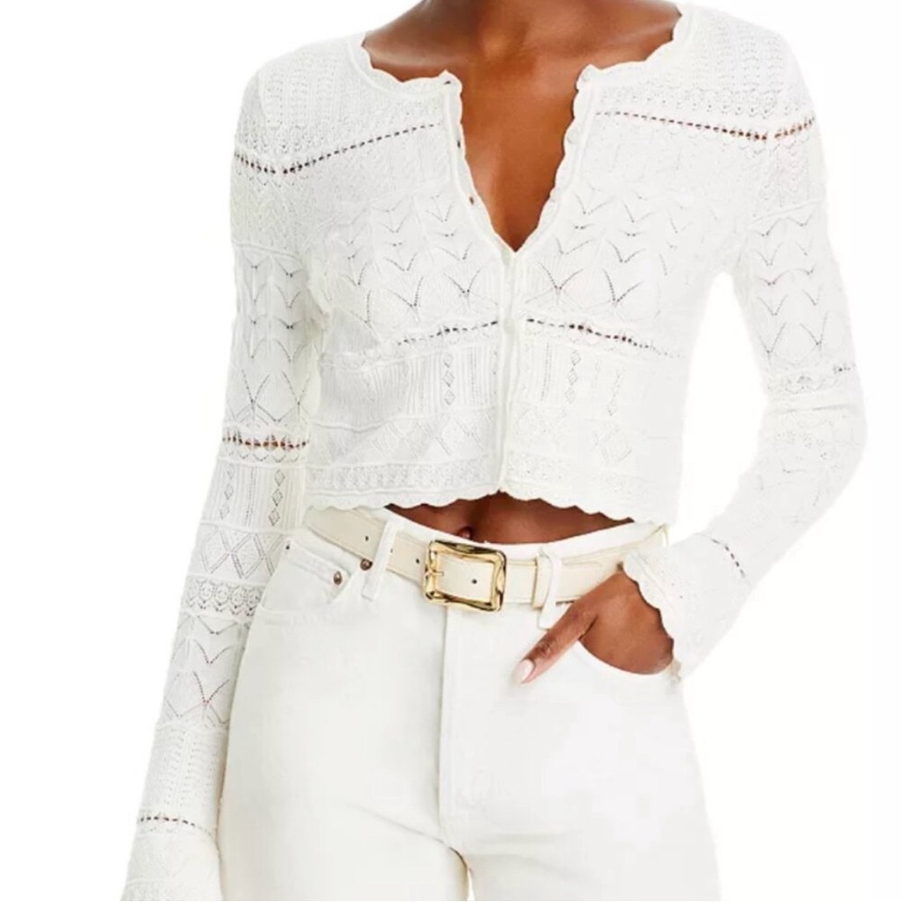 LoveShackFancy White Cropped Knit Cardigan